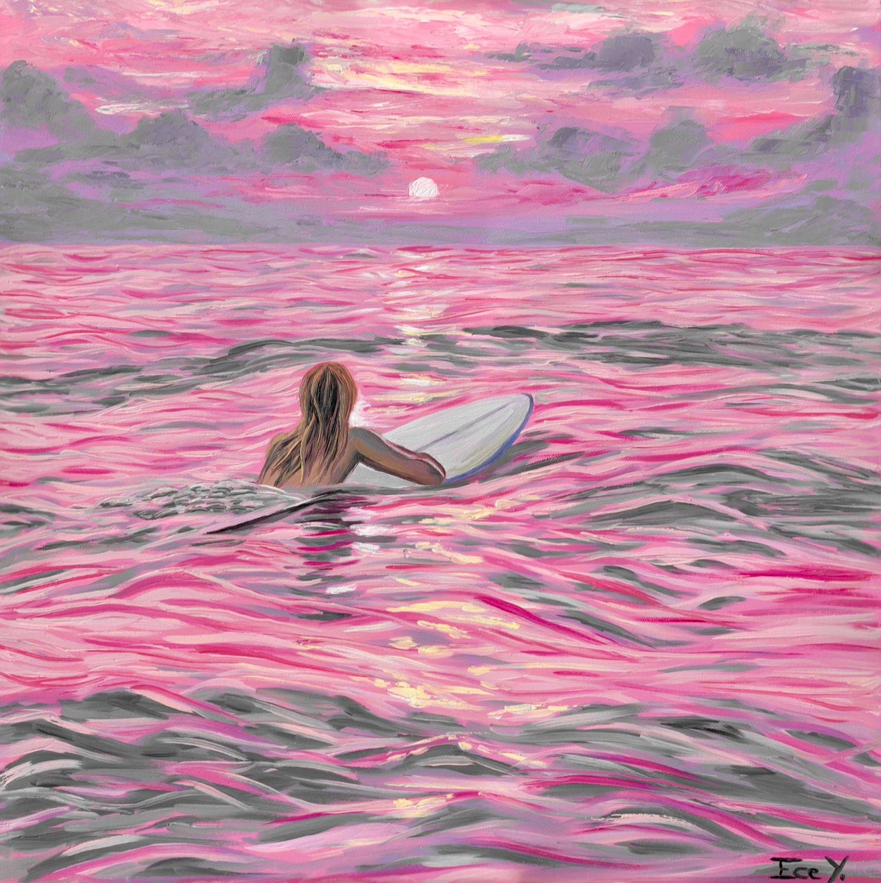 "Relaxing in Pink Tides" - UNIKAT - 50 cm x 50 cm