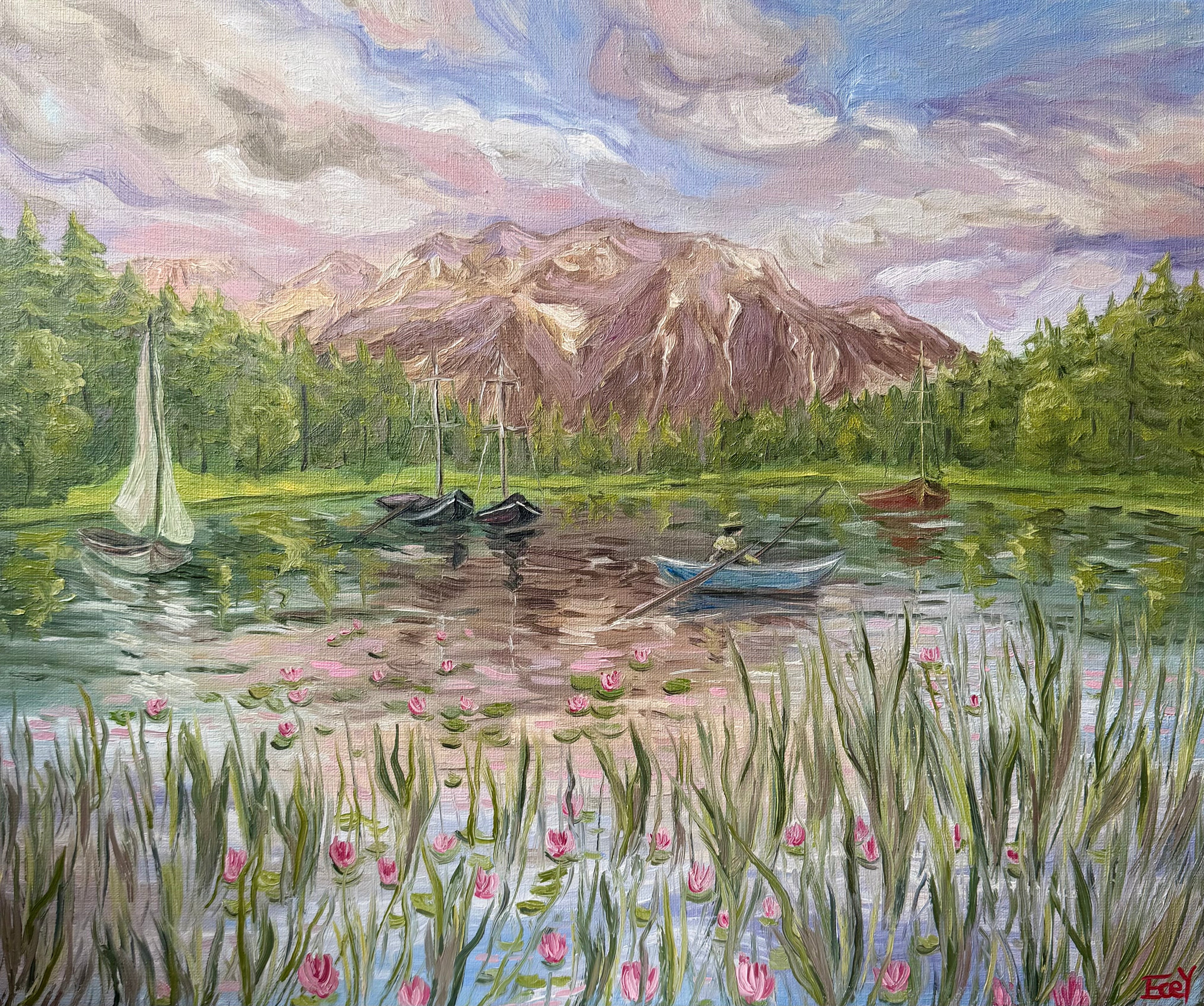 "Soft Light Across the Lake" - UNIKAT - 50cm x 60cm