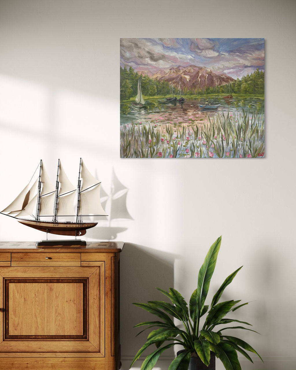 "Soft Light Across the Lake" - UNIKAT - Öl auf Leinwand - 50 cm x 60 cm
