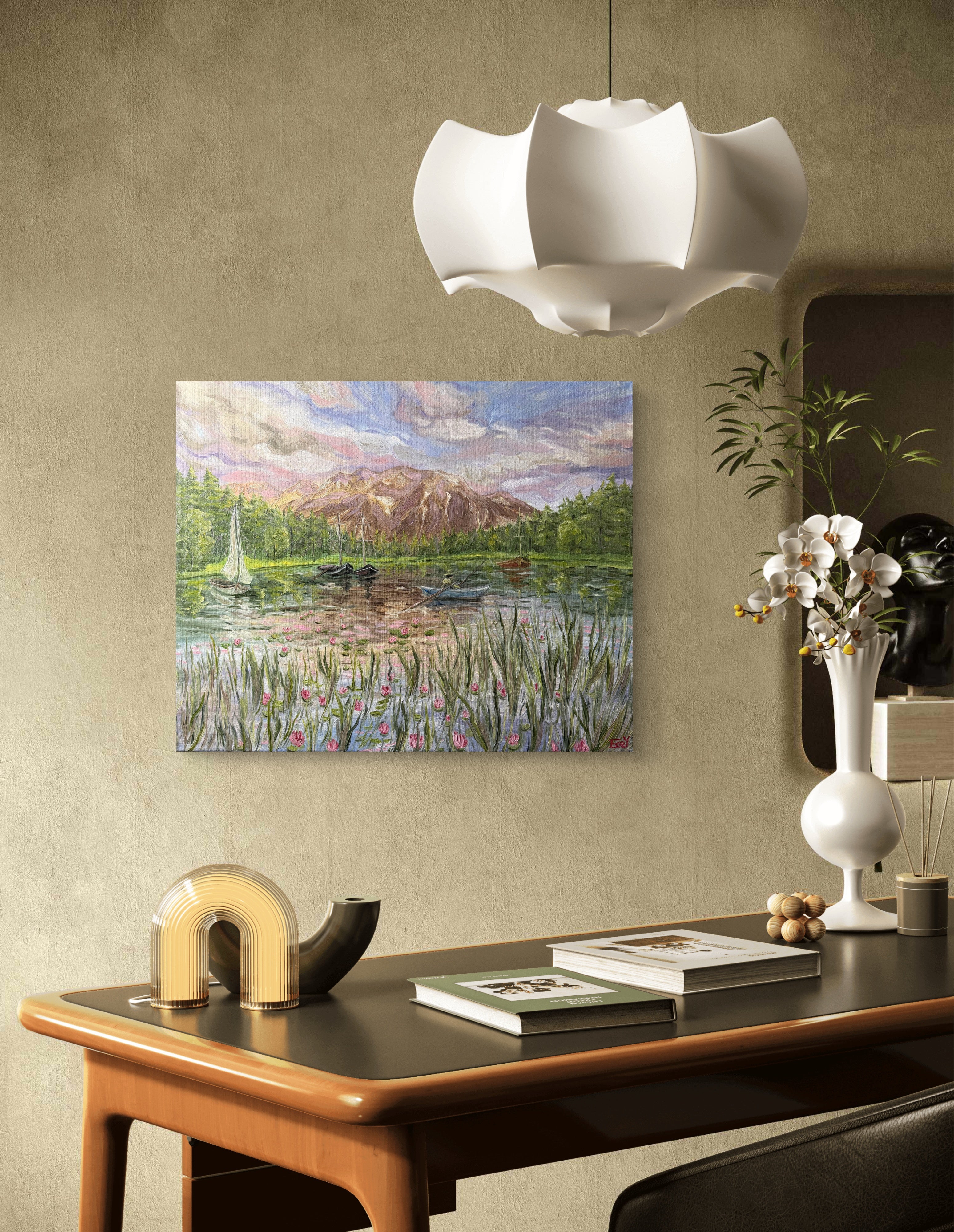 "Soft Light Across the Lake" - UNIKAT - 50cm x 60cm