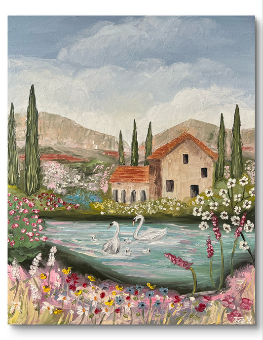 "Swans in the Blooming Valley" - UNIKAT - 40cm x 50cm