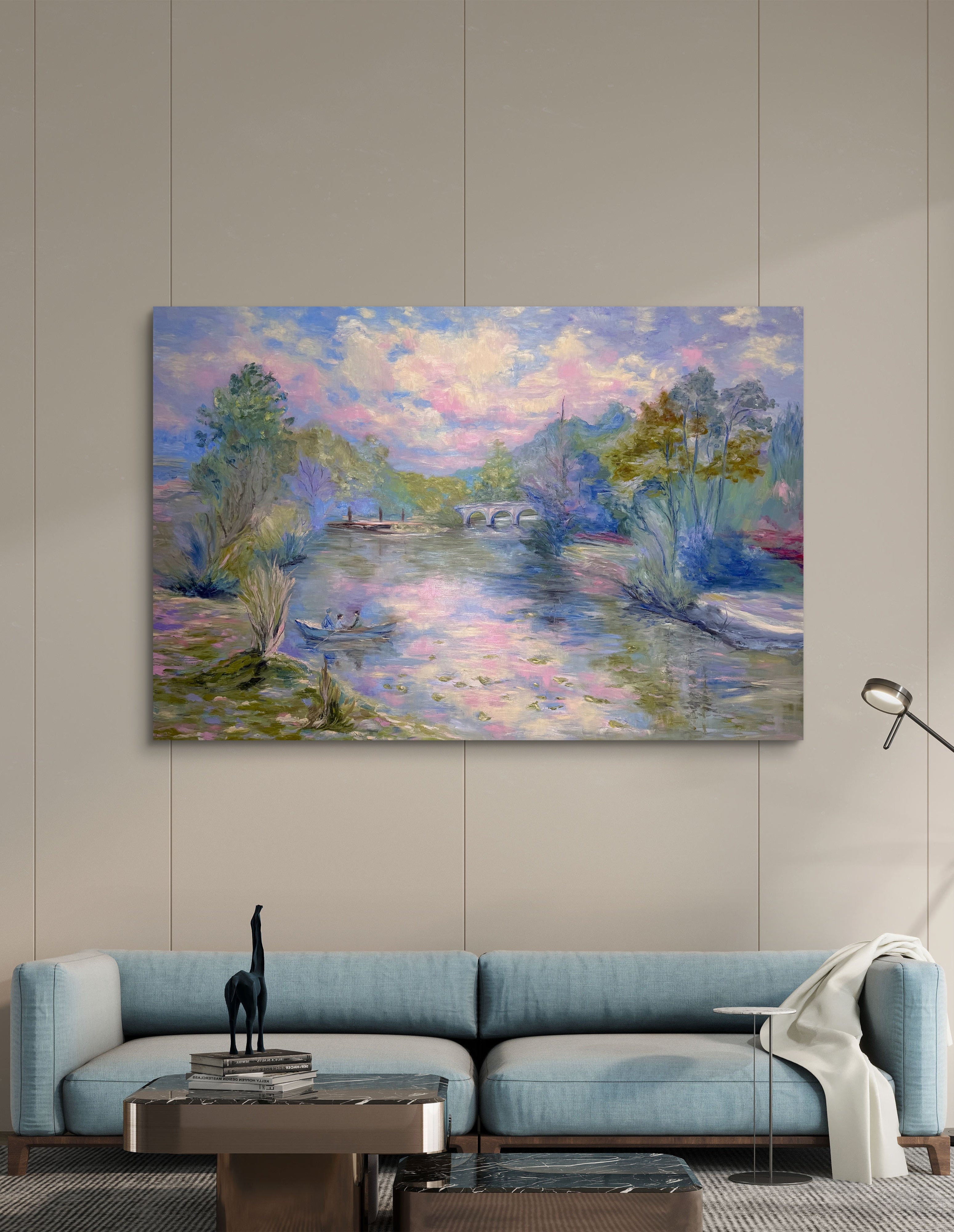 "Soft Light Across the River" - UNIKAT - 100cm x 150cm