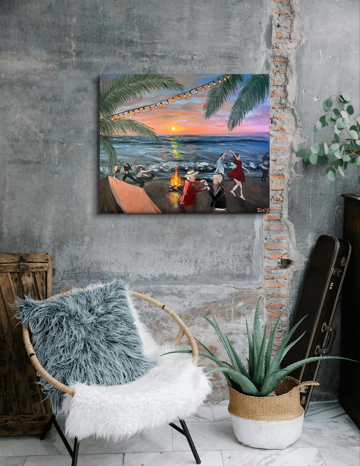 "Campfire at the Beach" - UNIKAT - 50cm x 60cm