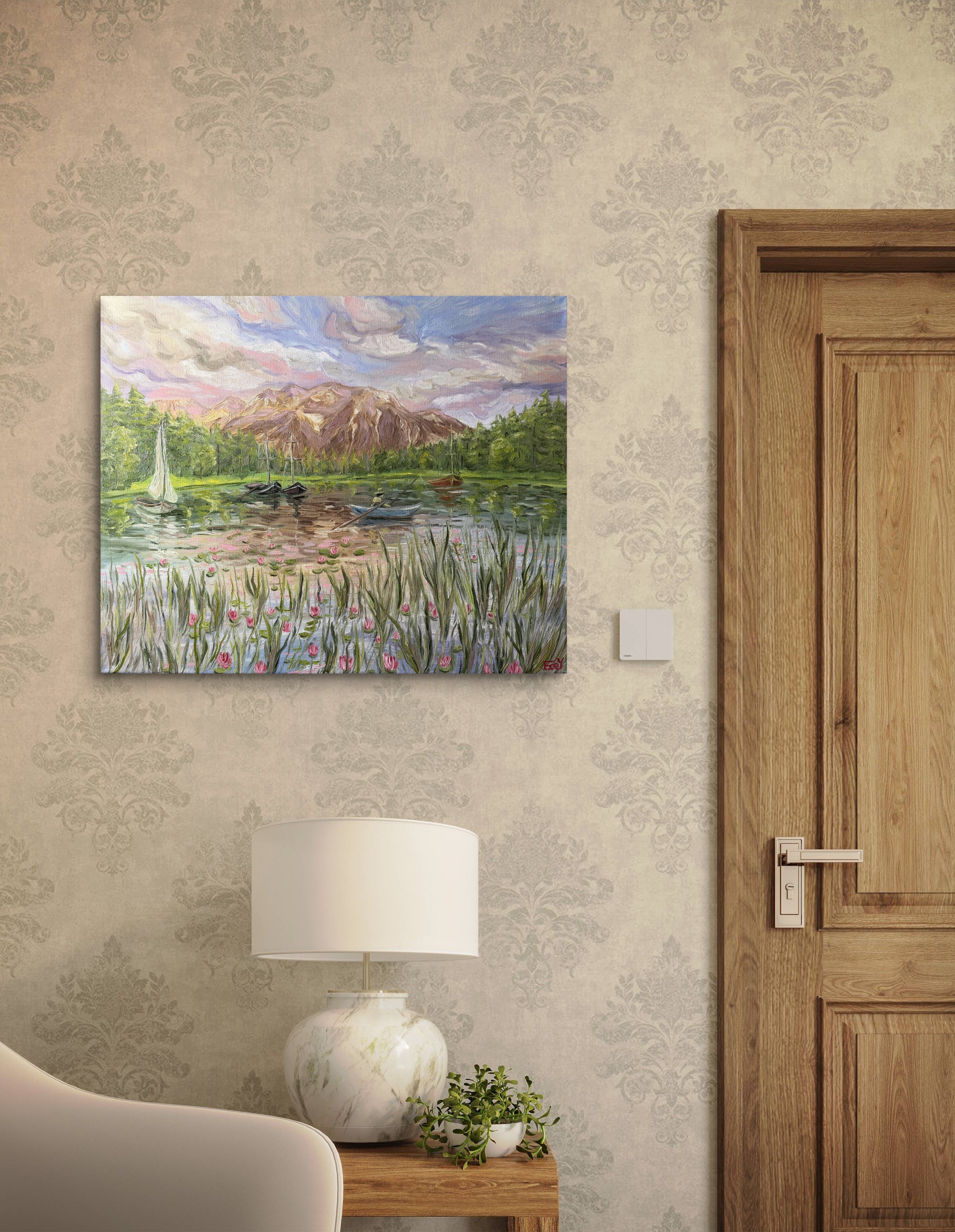 "Soft Light Across the Lake" - UNIKAT - 50cm x 60cm