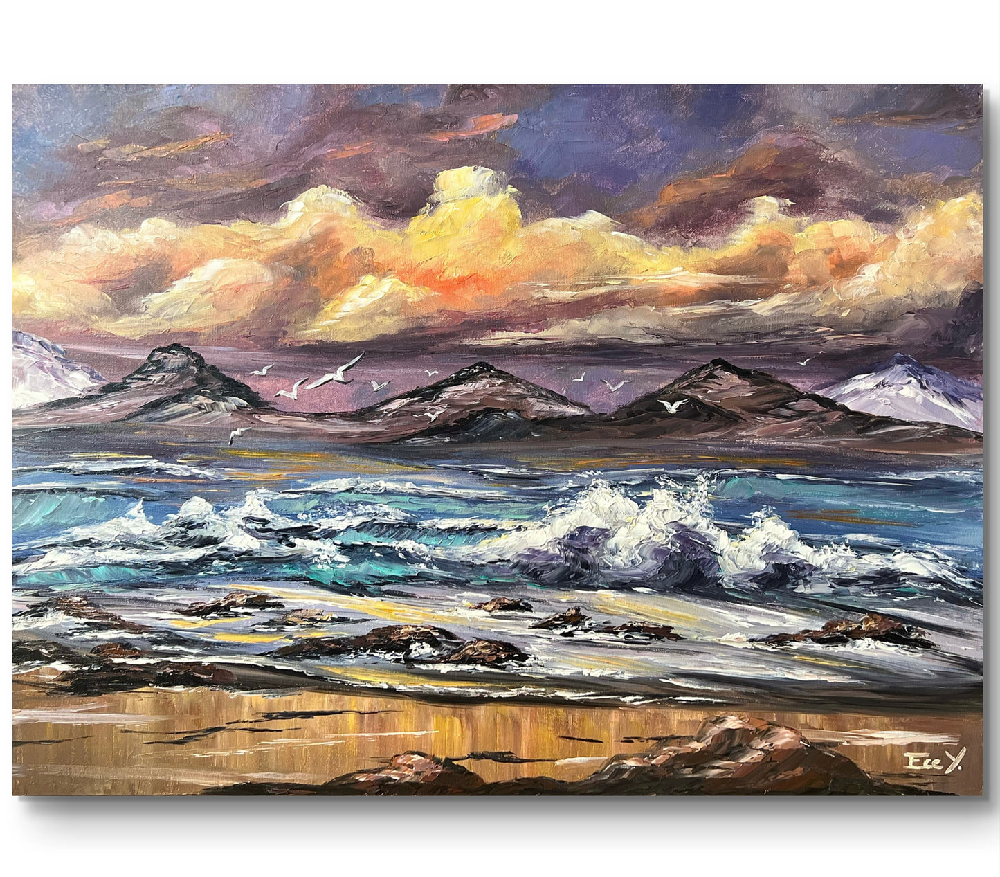 "Waves Under Golden Skies" - UNIKAT - 60 cm x 80 cm