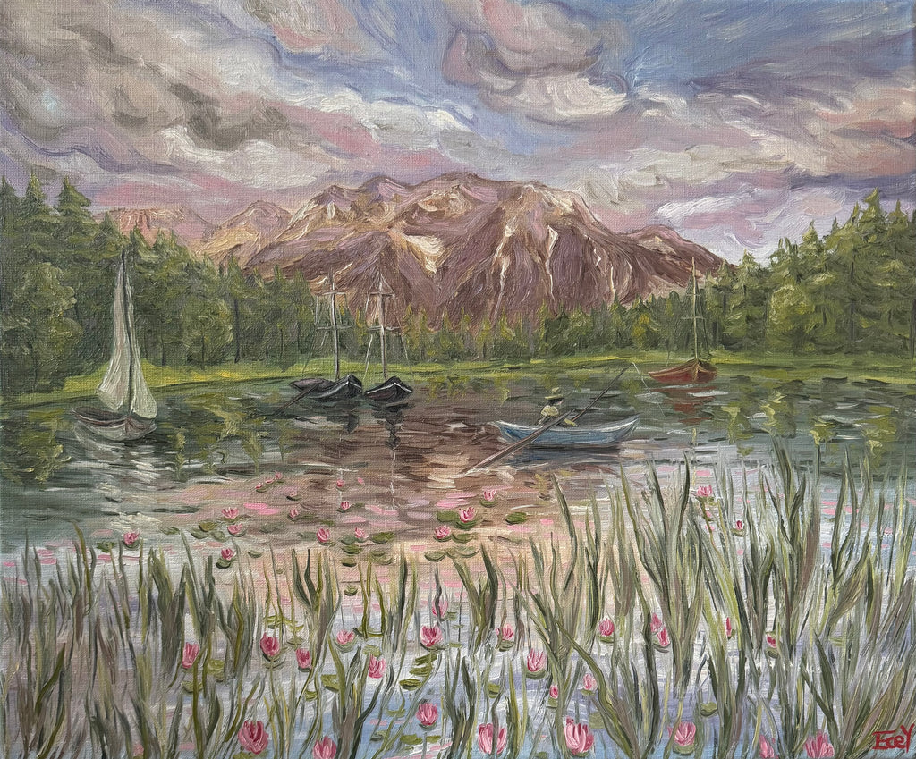 "Soft Light Across the Lake" - UNIKAT - Öl auf Leinwand - 50 cm x 60 cm