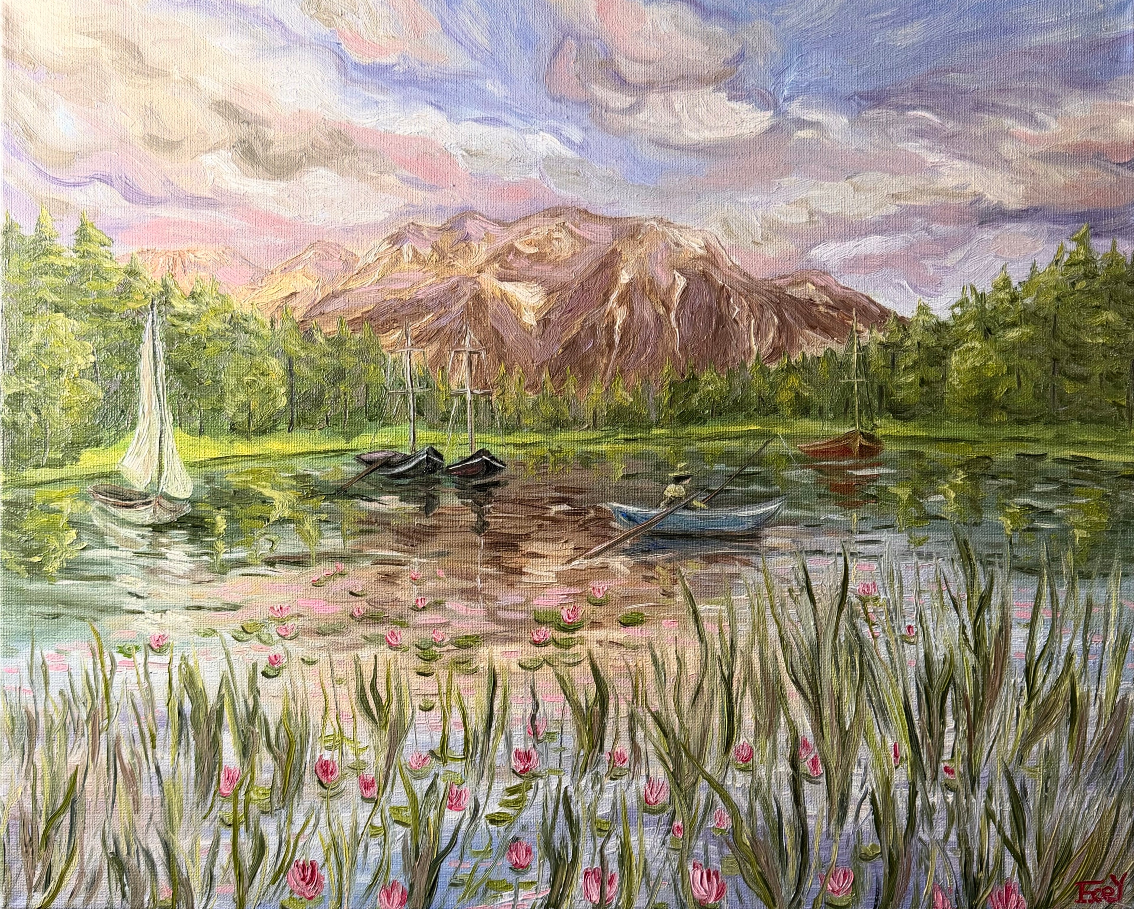 "Soft Light Across the Lake" - UNIKAT - 50cm x 60cm