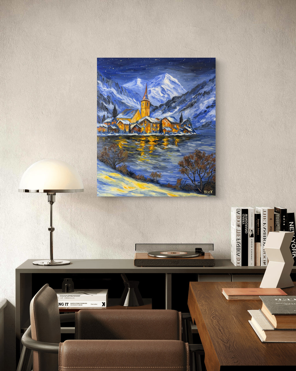 "Hidden Village Beneath the Snow" - UNIKAT - 40cm x 50cm