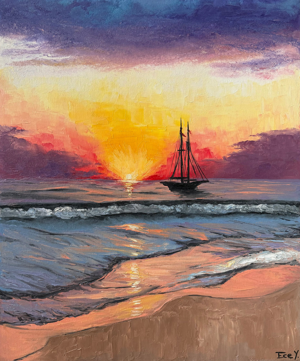 "The Last Light at Sea" - UNIKAT - Öl auf Leinwand - 50cm x 60cm