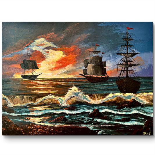 "Red Sea of Pirates" - UNIKAT - 60 cm x 80 cm