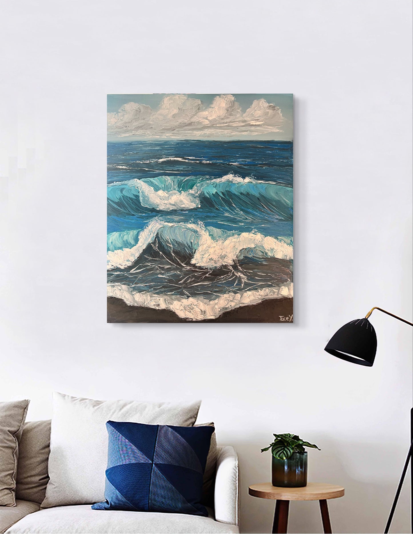 "Azure Waves and White Clouds" - UNIKAT - 50cm x 60cm