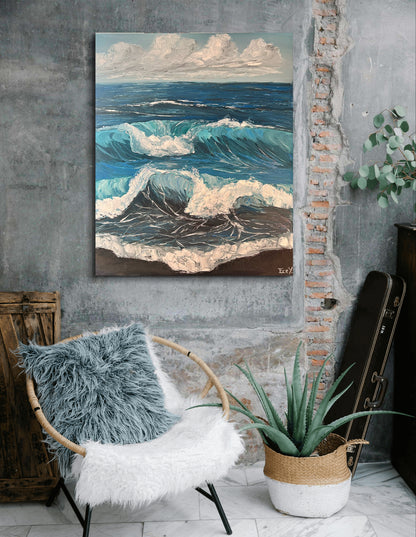 "Azure Waves and White Clouds" - UNIKAT - 50cm x 60cm