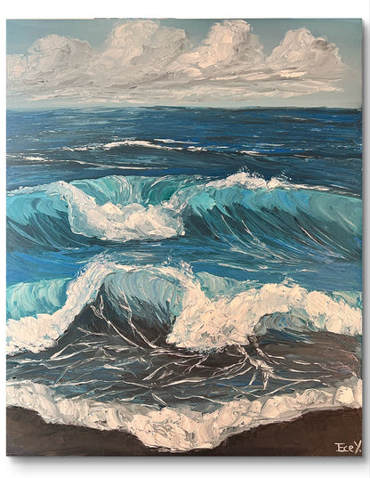 "Azure Waves and White Clouds" - UNIKAT - 50cm x 60cm