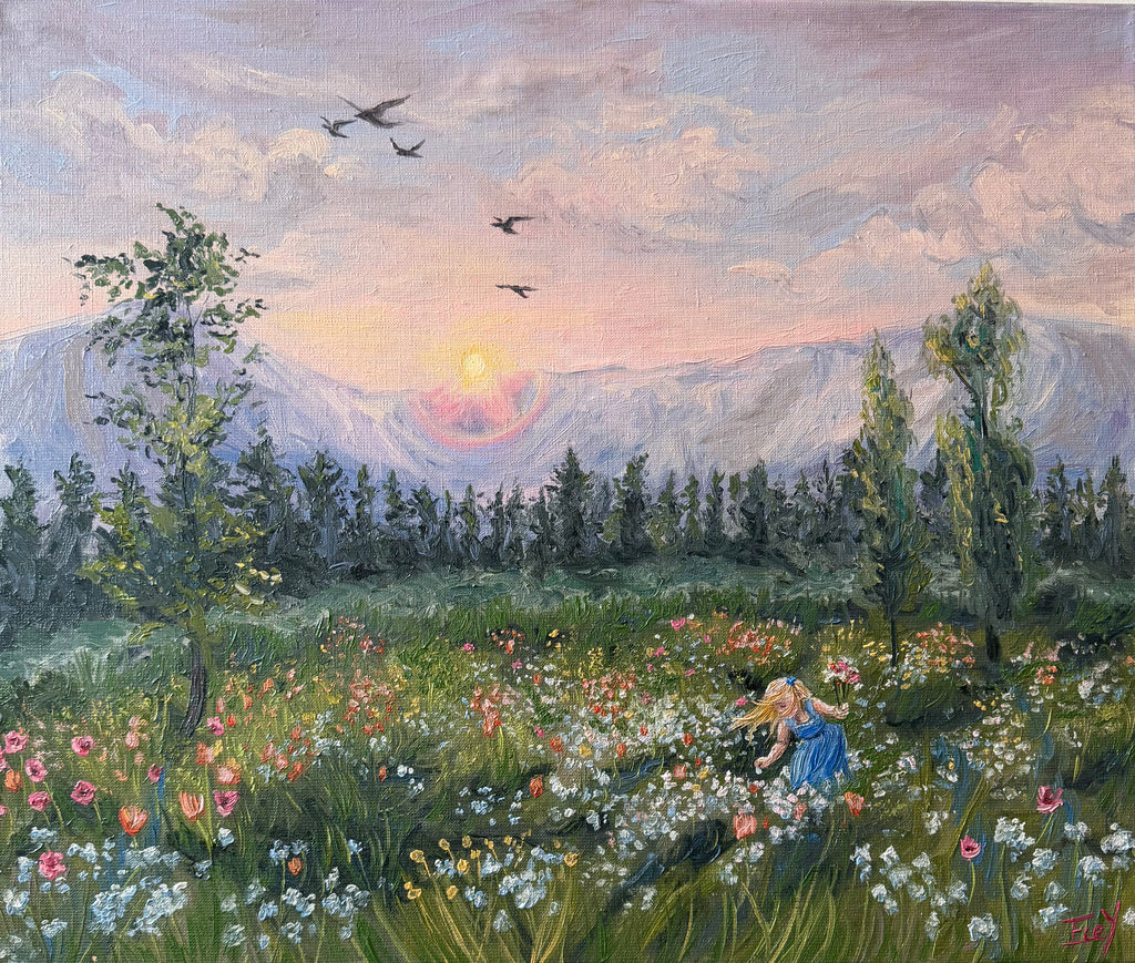 „Wildflower Field of Memories" - UNIKAT - Öl auf Leinwand - 50cm x 60cm