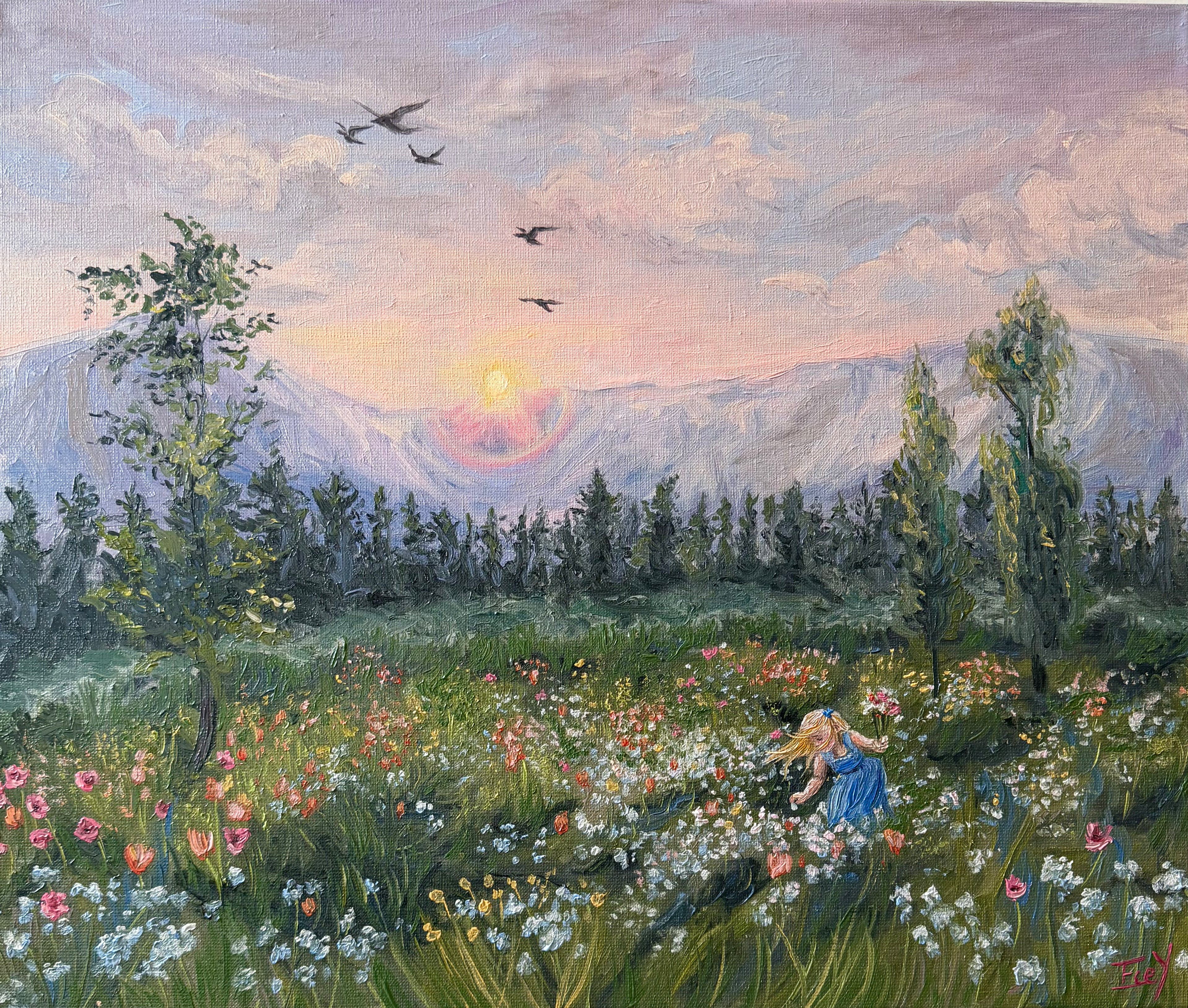 „Wildflower Field of Memories" - UNIKAT - Öl auf Leinwand - 50cm x 60cm