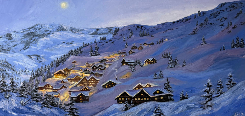"Warm Lights in Snow" - UNIKAT - 35 x 70 cm