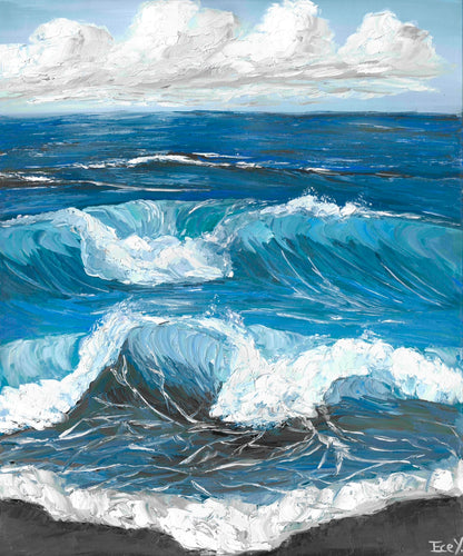 "Azure Waves and White Clouds" - UNIKAT - 50cm x 60cm