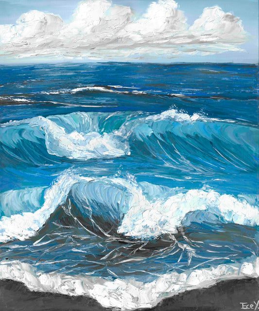 "Azure Waves and White Clouds" - UNIKAT - 50cm x 60cm