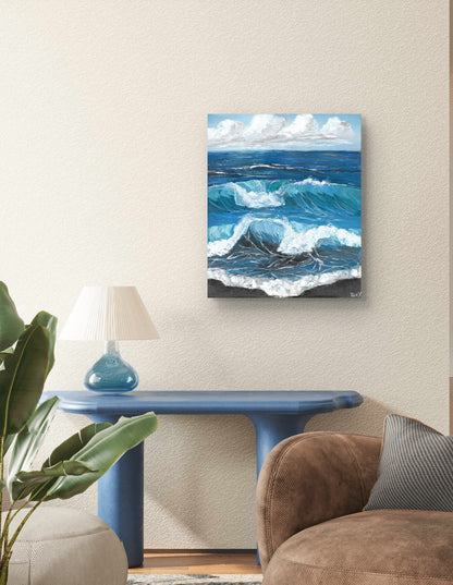"Azure Waves and White Clouds" - UNIKAT - 50cm x 60cm
