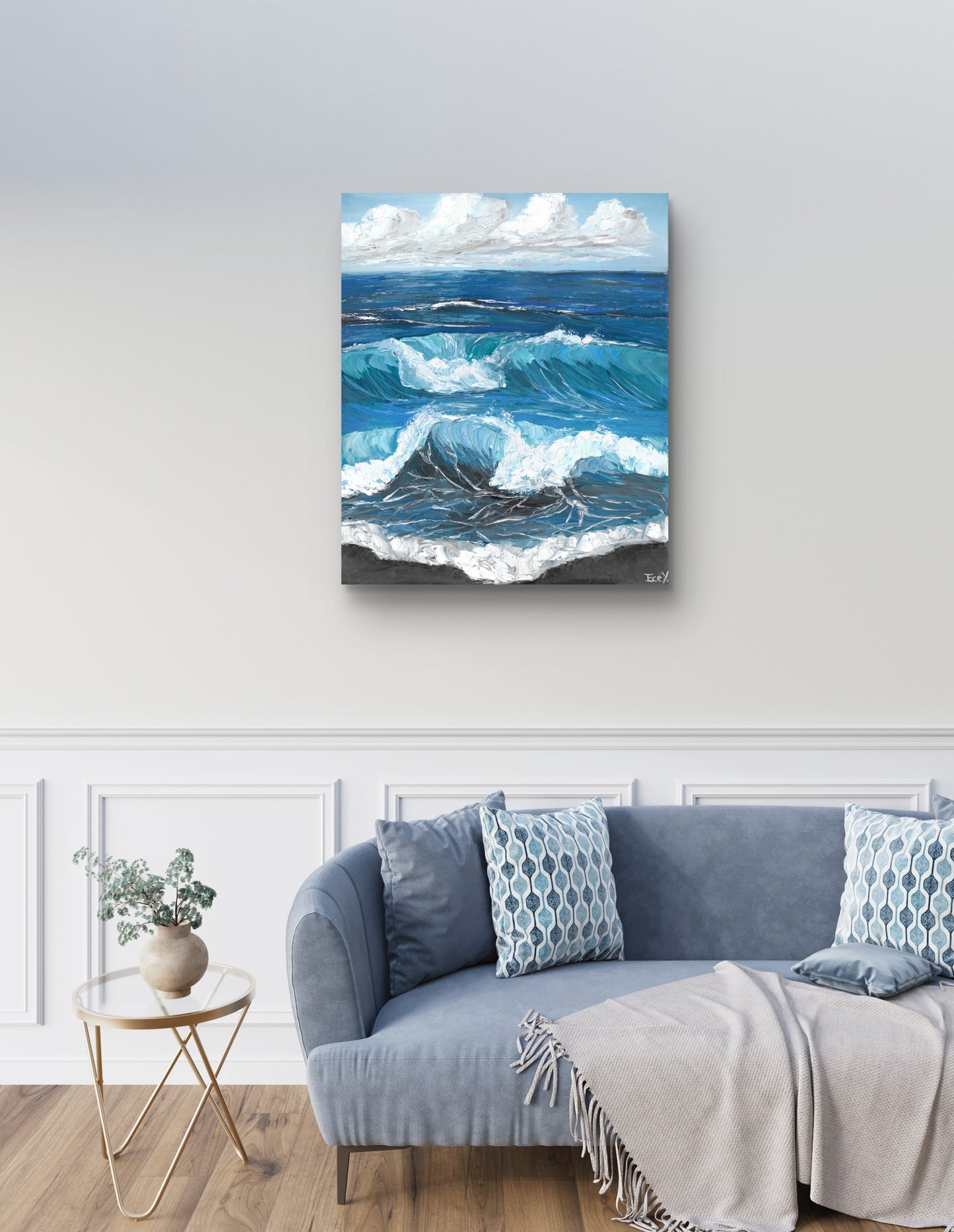"Azure Waves and White Clouds" - UNIKAT - 50cm x 60cm