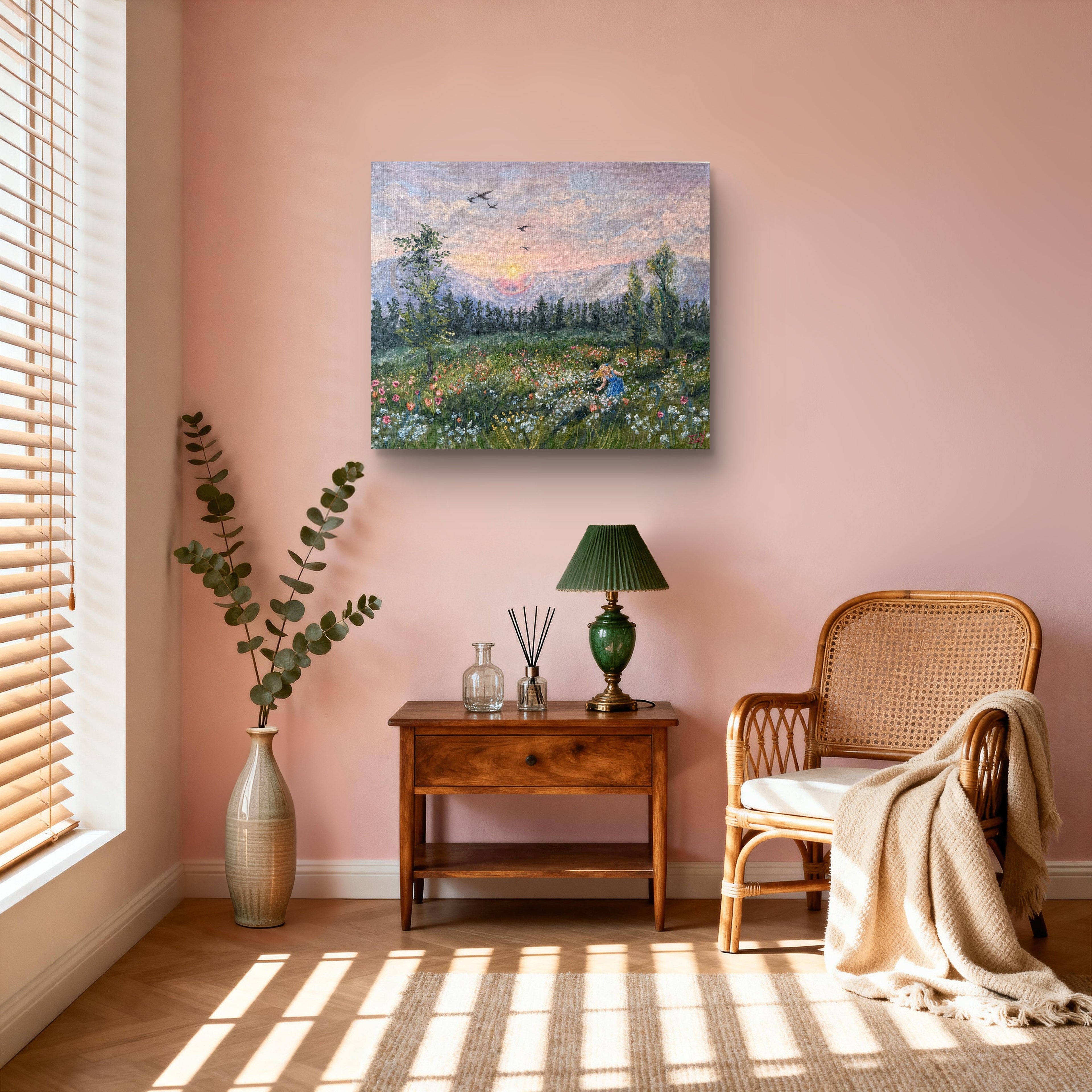 „Wildflower Field of Memories" - UNIKAT - Öl auf Leinwand - 50cm x 60cm