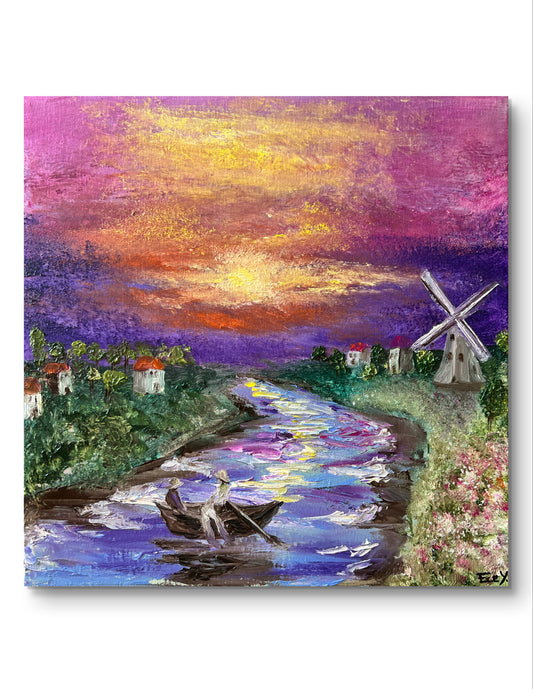 "River by the Windmill" - UNIKAT - 40cm x 40cm