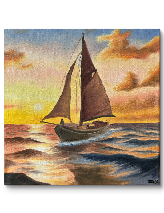 "Sailboat" - UNIQUE - 40cm x 40cm