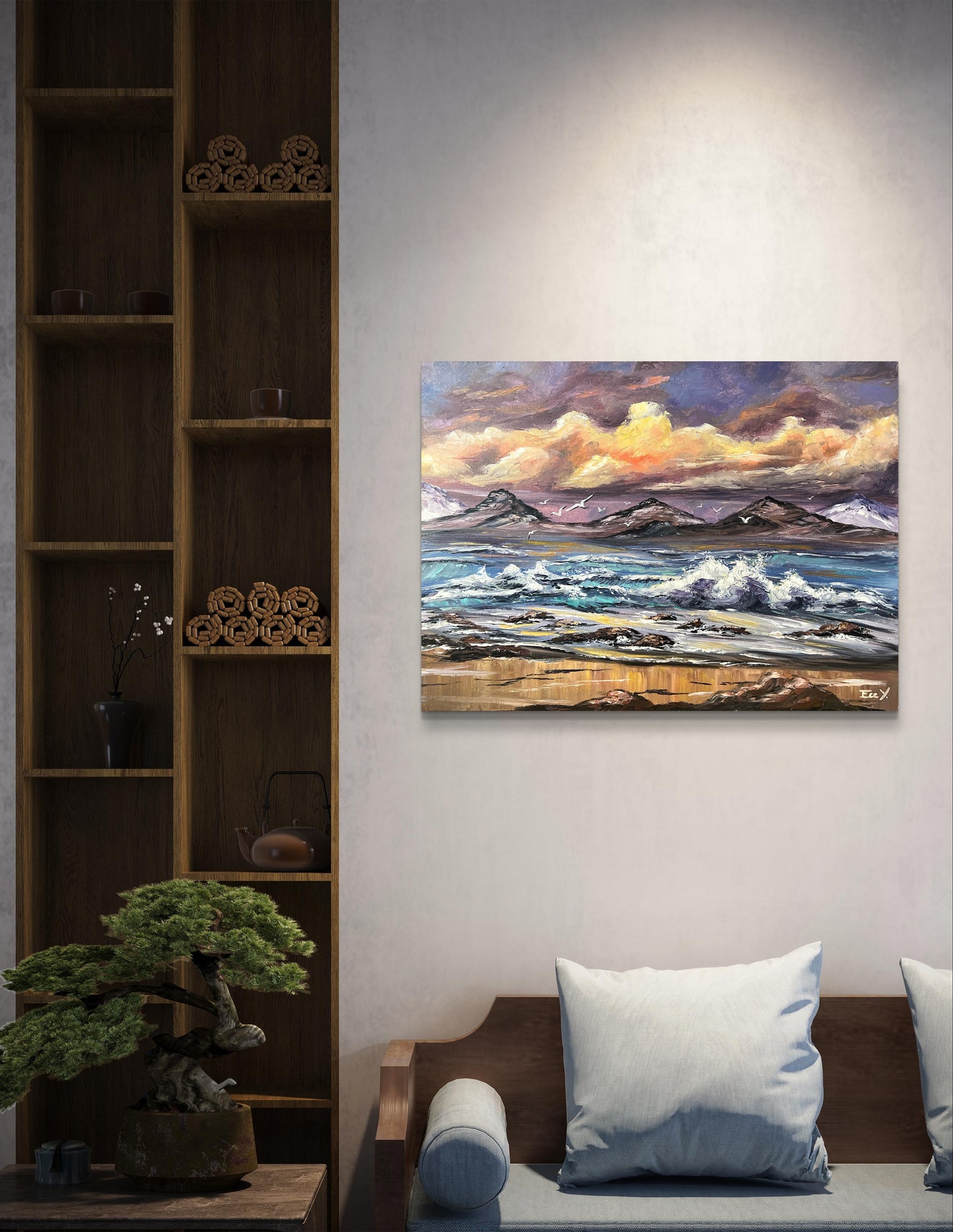 "Waves Under Golden Skies" - UNIKAT - 60 cm x 80 cm