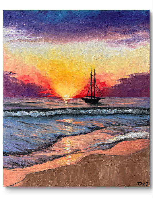 "Sunset at the Coast" - UNIQUE - 50cm x 60cm